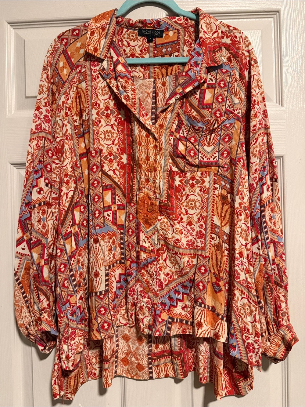 Rachel Zoe Orange Multi-Print Boho Tunic Top